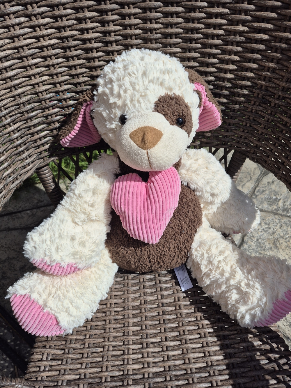 Animal Adventure Ivory Brown Valentine Heart Puppy Dog 18" Plush Corduroy Ears